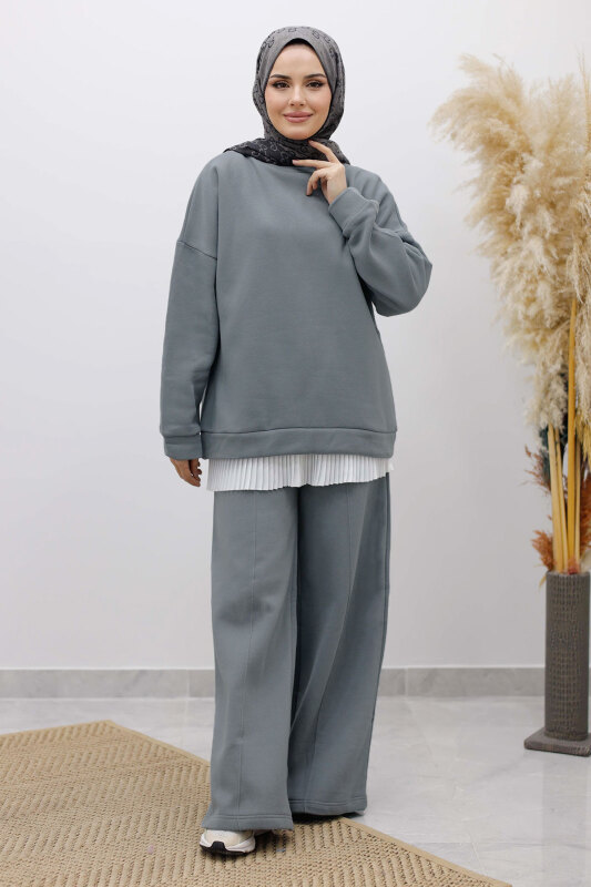 Klasik Şardonlu Eşofman Takım TSD250264 Gri - 3