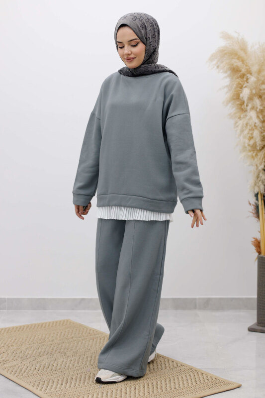 Klasik Şardonlu Eşofman Takım TSD250264 Gri - 4