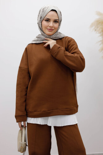 Klasik Şardonlu Eşofman Takım TSD250264 Kahverengi - 2