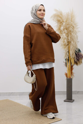 Klasik Şardonlu Eşofman Takım TSD250264 Kahverengi - 3