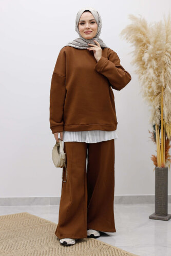 Klasik Şardonlu Eşofman Takım TSD250264 Kahverengi - 4