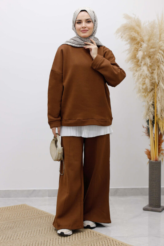 Klasik Şardonlu Eşofman Takım TSD250264 Kahverengi - 4