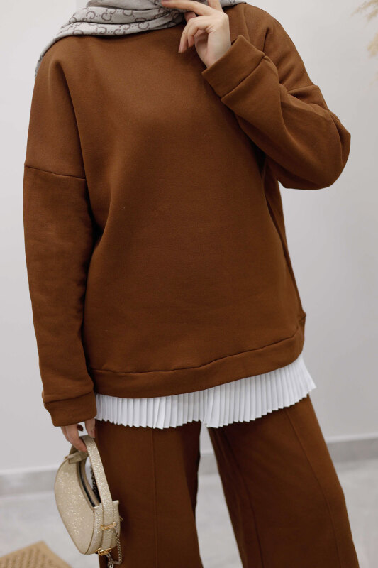 Klasik Şardonlu Eşofman Takım TSD250264 Kahverengi - 5