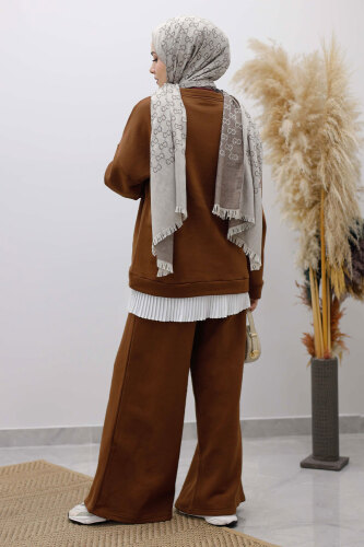 Klasik Şardonlu Eşofman Takım TSD250264 Kahverengi - 6