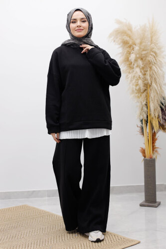 Klasik Şardonlu Eşofman Takım TSD250264 Siyah 