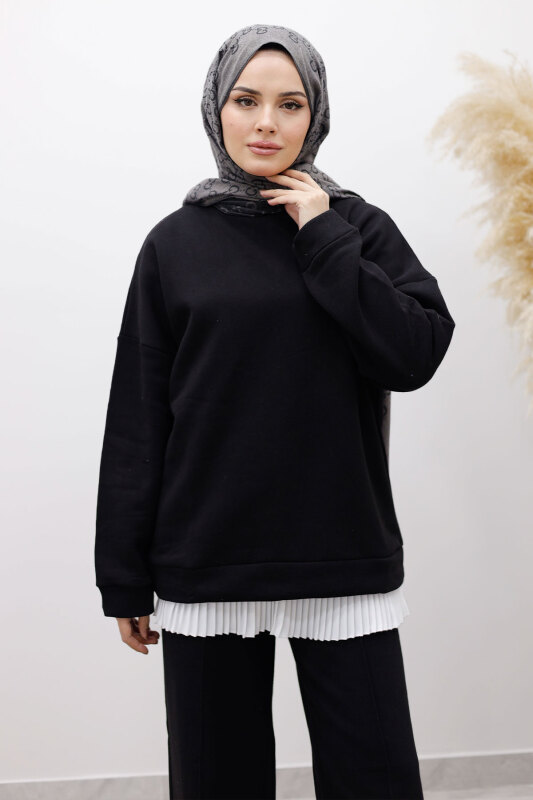 Klasik Şardonlu Eşofman Takım TSD250264 Siyah - Tesettür Dünyası (1)