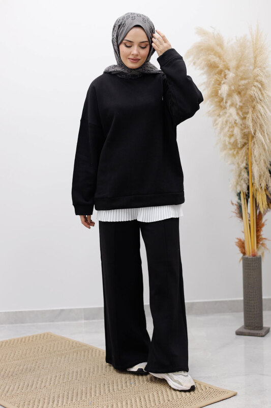 Klasik Şardonlu Eşofman Takım TSD250264 Siyah - 4