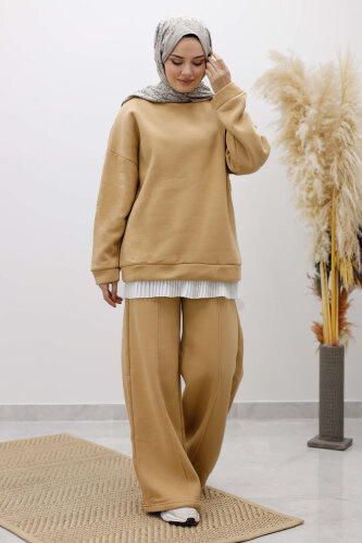 Klasik Şardonlu Eşofman Takım TSD250264 Taba - 3