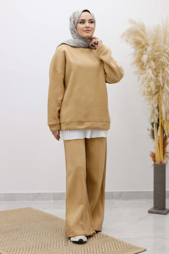 Klasik Şardonlu Eşofman Takım TSD250264 Taba - 4