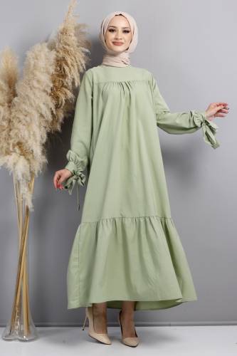 Kol Ucu Bağlamalı Elbise TSD220609 Çağla Yeşili - 1