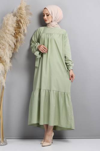 Kol Ucu Bağlamalı Elbise TSD220609 Çağla Yeşili - 4