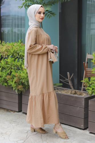 Kol Ucu Bağlamalı Elbise TSD220609 Camel - 4