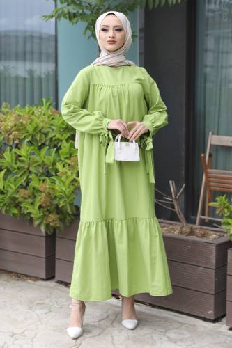 Kol Ucu Bağlamalı Elbise TSD220609 Fıstık Yeşili - 1