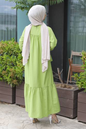 Kol Ucu Bağlamalı Elbise TSD220609 Fıstık Yeşili - 5