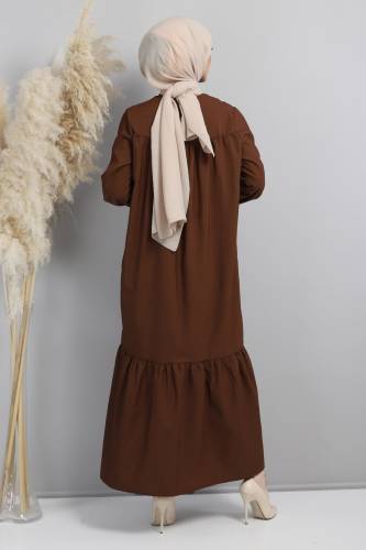 Kol Ucu Bağlamalı Elbise TSD220609 Kahverengi - 5