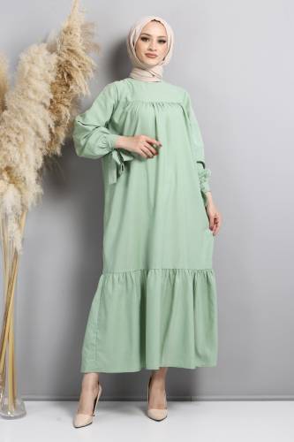 Kol Ucu Bağlamalı Elbise TSD220609 Mint Yeşili - 1