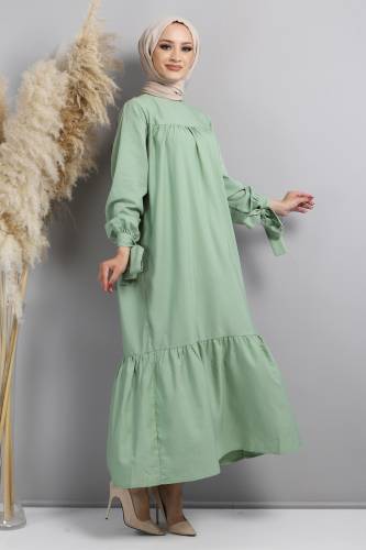 Kol Ucu Bağlamalı Elbise TSD220609 Mint Yeşili - 3