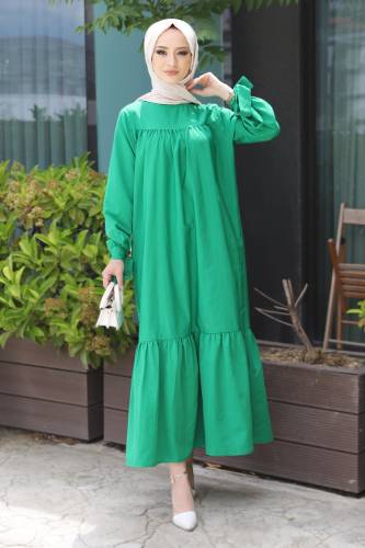 Kol Ucu Bağlamalı Elbise TSD220609 Yeşil - 1