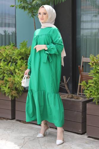 Kol Ucu Bağlamalı Elbise TSD220609 Yeşil - 3