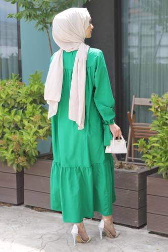Kol Ucu Bağlamalı Elbise TSD220609 Yeşil - 5