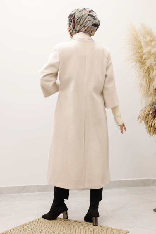 Kol Ucu Triko Detaylı Angora Fox Kaban TSD250246 Bej - 6