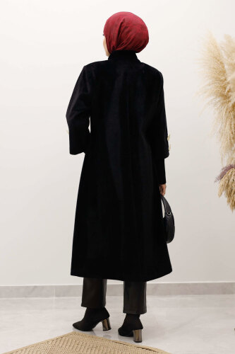 Kol Ucu Triko Detaylı Angora Fox Kaban TSD250246 Siyah - 6