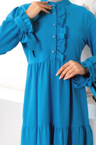 Kolu Bağlamalı Tesettür Elbise TSD221207 Mavi - 3
