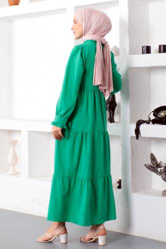 Kolu Bağlamalı Tesettür Elbise TSD221207 Yeşil - 6