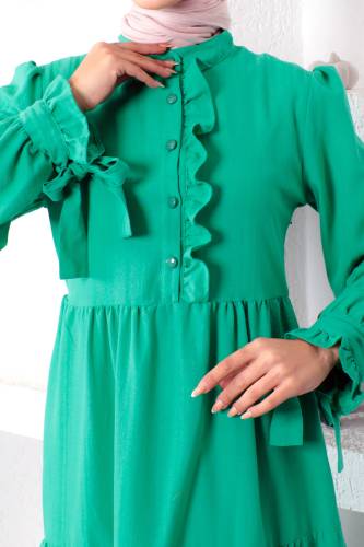 Kolu Bağlamalı Tesettür Elbise TSD221207 Yeşil - 3