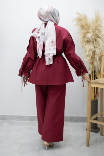 Kolu Düğme Detaylı Büzgülü İkili Takım TSD260183 Fuşya - 6