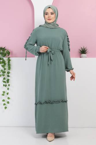 Kolu Fırfırlı Elbise TSD220325 Mint Yeşili - 1