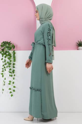 Kolu Fırfırlı Elbise TSD220325 Mint Yeşili - 3