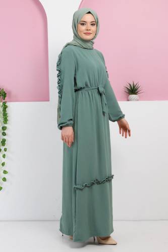 Kolu Fırfırlı Elbise TSD220325 Mint Yeşili - 4