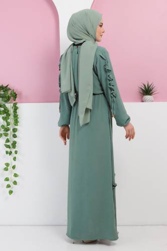 Kolu Fırfırlı Elbise TSD220325 Mint Yeşili - 5
