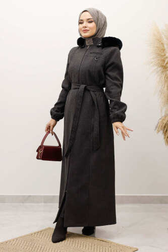 Kolu Lastikli Fermuar Detaylı Kaşe Kaban TSD250248 Antrasit - 1