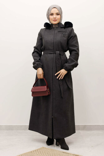 Kolu Lastikli Fermuar Detaylı Kaşe Kaban TSD250248 Antrasit - 4