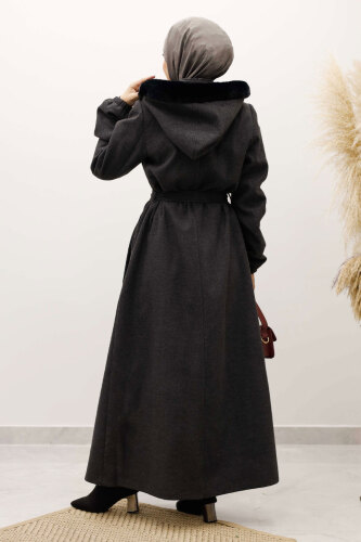 Kolu Lastikli Fermuar Detaylı Kaşe Kaban TSD250248 Antrasit - 6