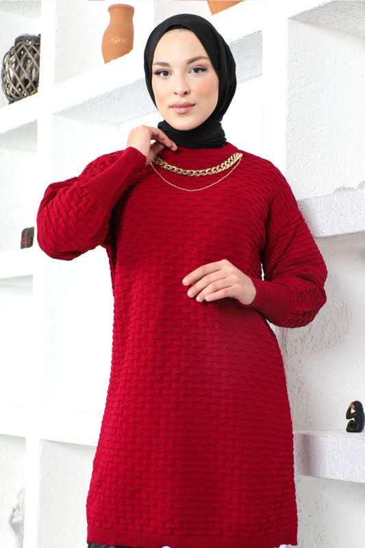 Kolyeli Triko Tunik TSD230206 Bordo - 2