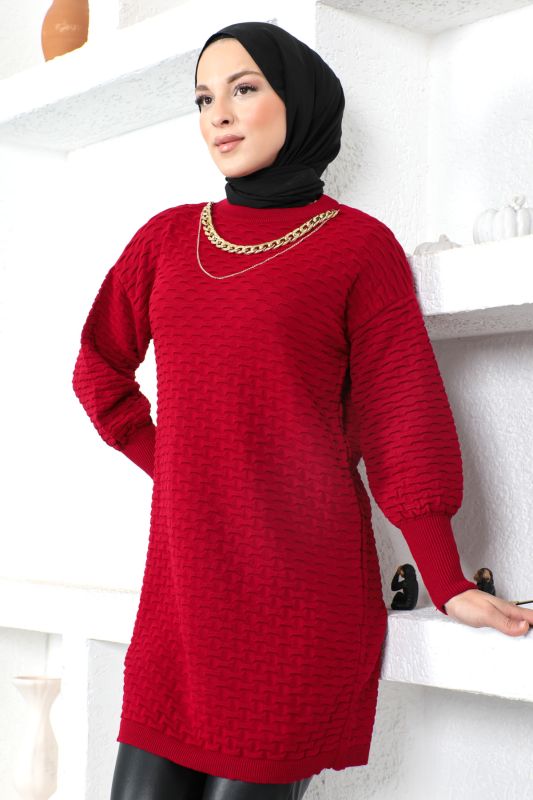 Kolyeli Triko Tunik TSD230206 Bordo - 4