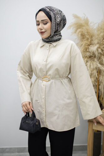 Kuşağı Gold Detaylı Gömlek TSD260162 Bej - 2