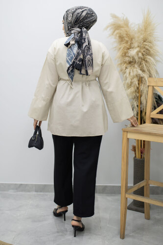 Kuşağı Gold Detaylı Gömlek TSD260162 Bej - 6