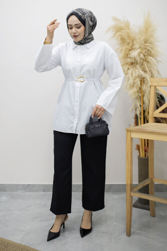 Kuşağı Gold Detaylı Gömlek TSD260162 Beyaz - 3