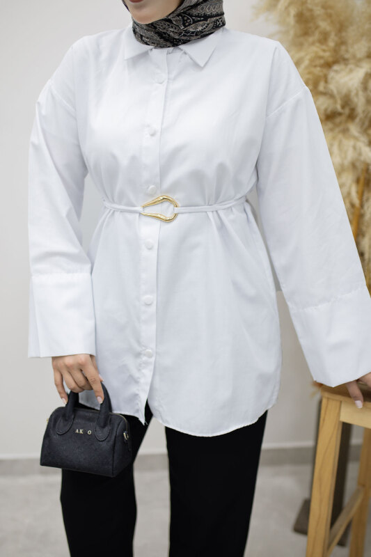 Kuşağı Gold Detaylı Gömlek TSD260162 Beyaz - 4