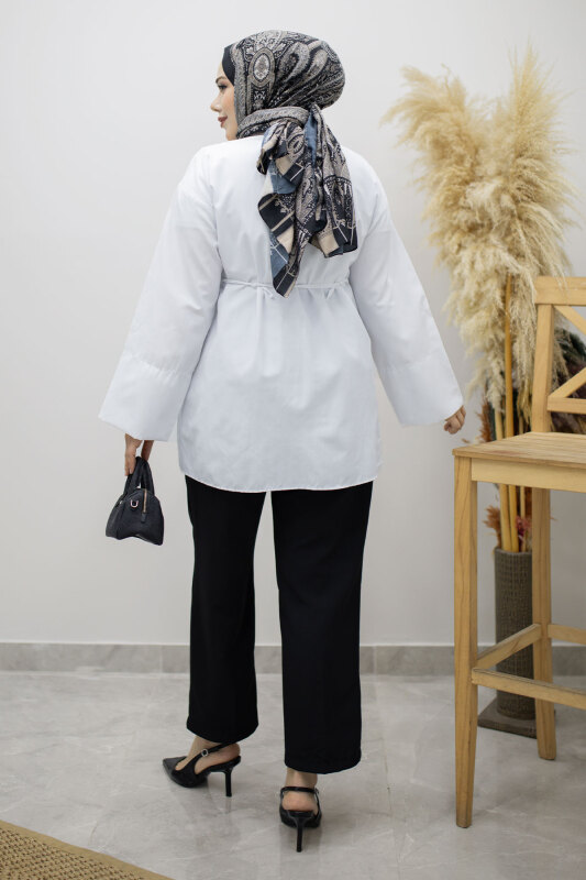 Kuşağı Gold Detaylı Gömlek TSD260162 Beyaz - 6