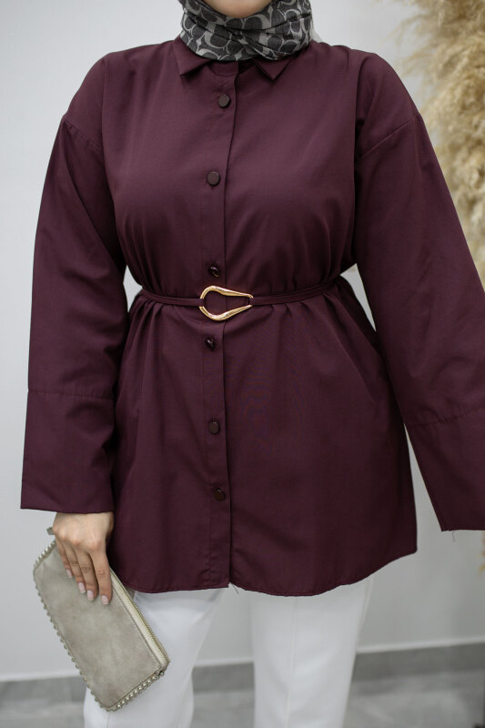 Kuşağı Gold Detaylı Gömlek TSD260162 Bordo - 4