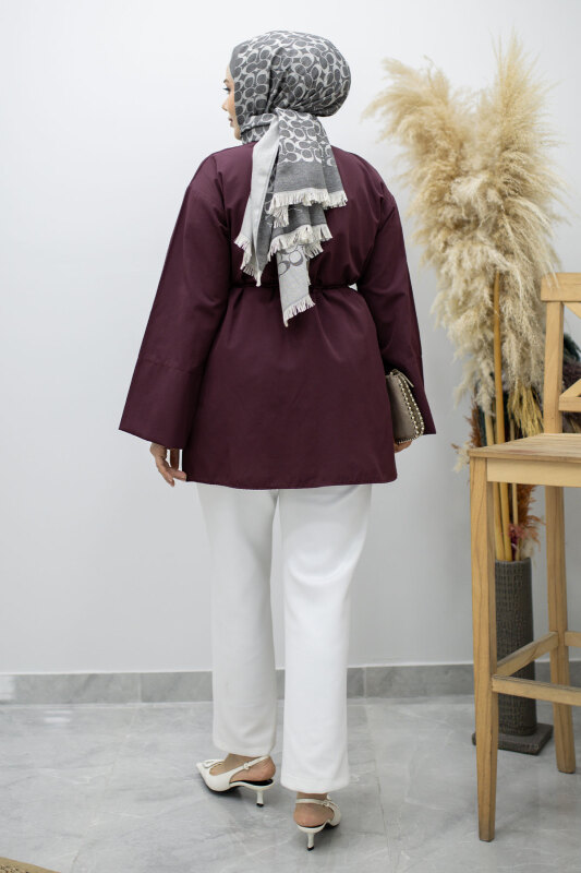 Kuşağı Gold Detaylı Gömlek TSD260162 Bordo - 6