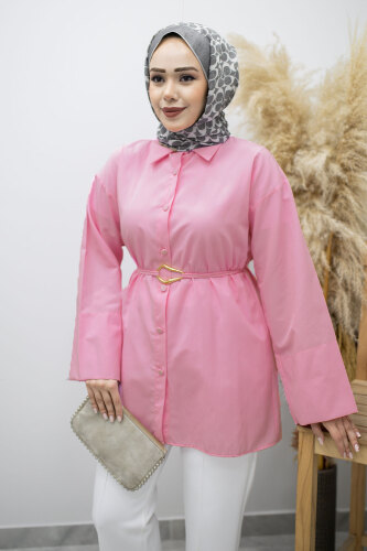 Kuşağı Gold Detaylı Gömlek TSD260162 Pembe - 2