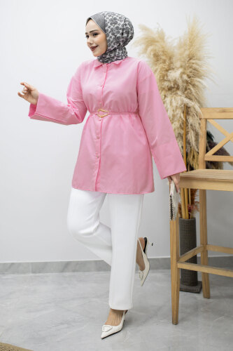 Kuşağı Gold Detaylı Gömlek TSD260162 Pembe - 3