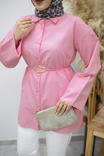 Kuşağı Gold Detaylı Gömlek TSD260162 Pembe - 4