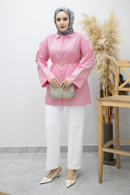 Kuşağı Gold Detaylı Gömlek TSD260162 Pembe - 5